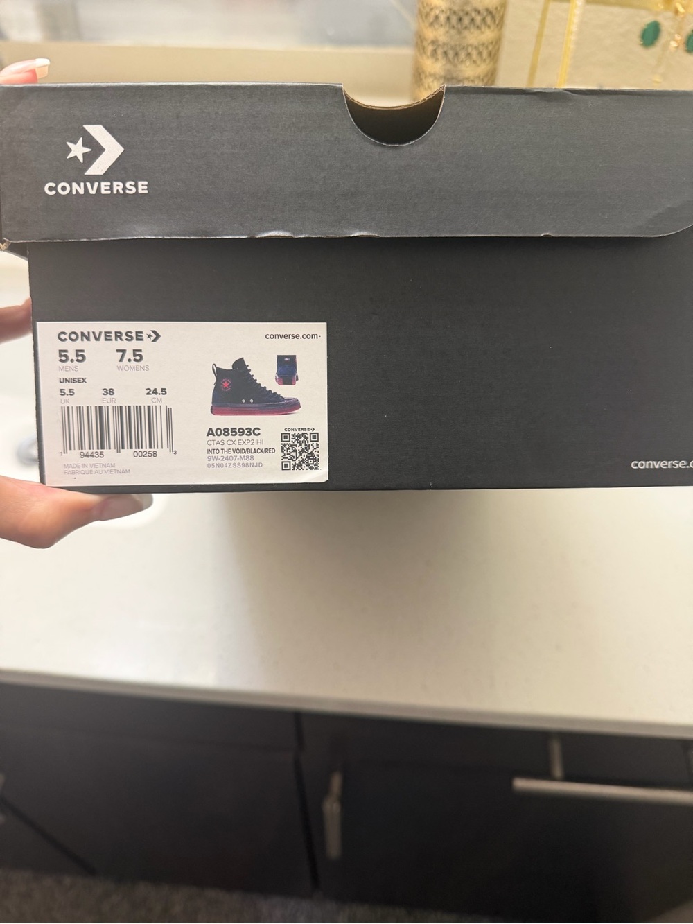 Converse Black Shoe Box with White Logo and Pink Accent Graphic